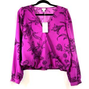 Women's Floral Print Balloon Long Sleeve Wrap Top